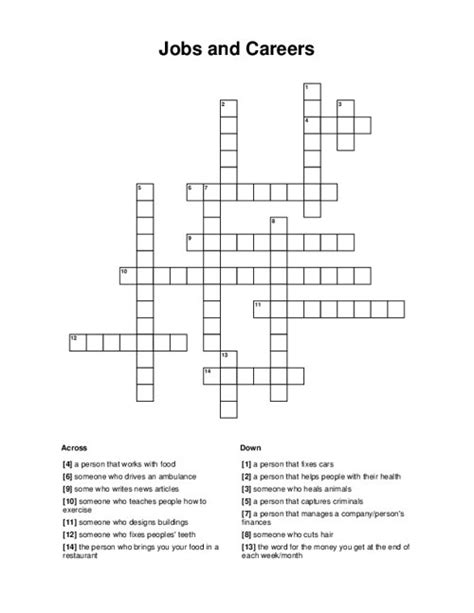 careers and employment crossword puzzle.